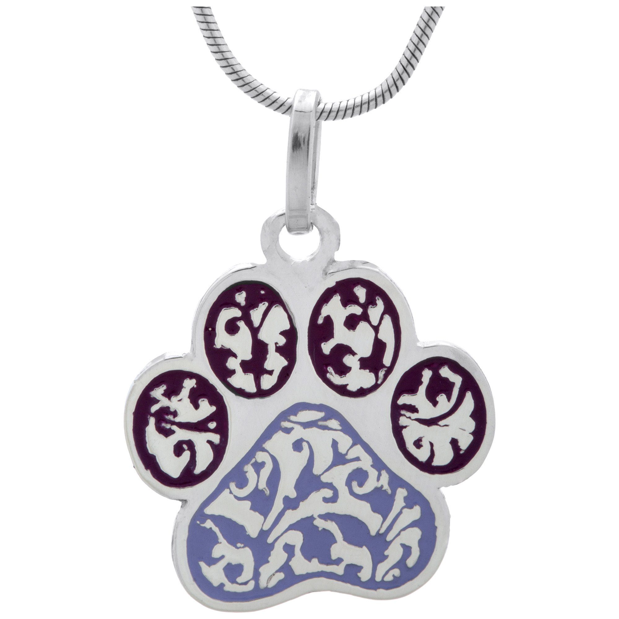 Filigree Swirls Paw Sterling Necklace - With Diamond Cut Chain