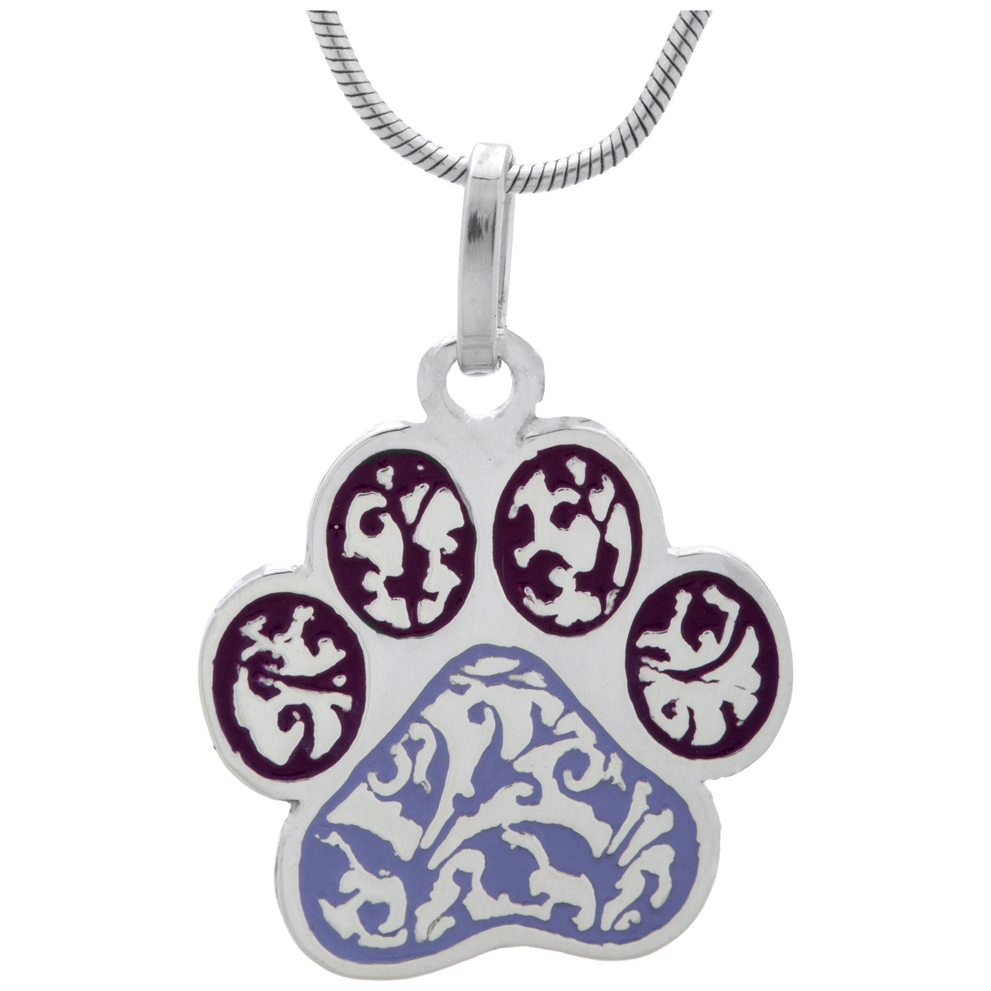 Filigree Swirls Paw Sterling Necklace - With Snake Chain