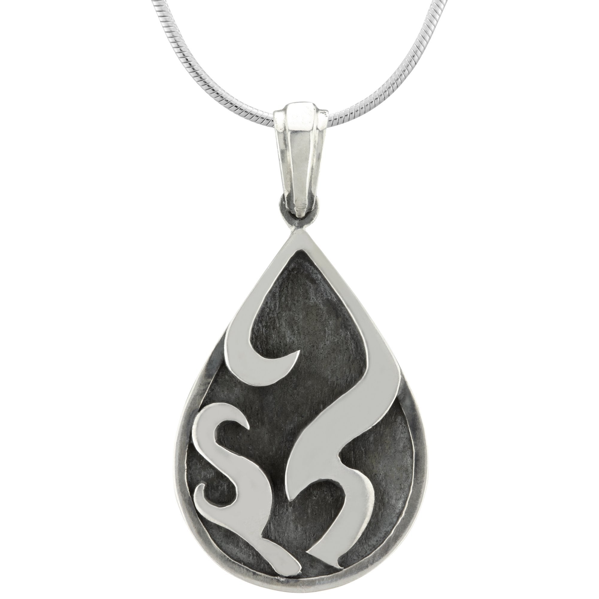 Flames Drop Sterling Necklace - With Diamond Cut Chain