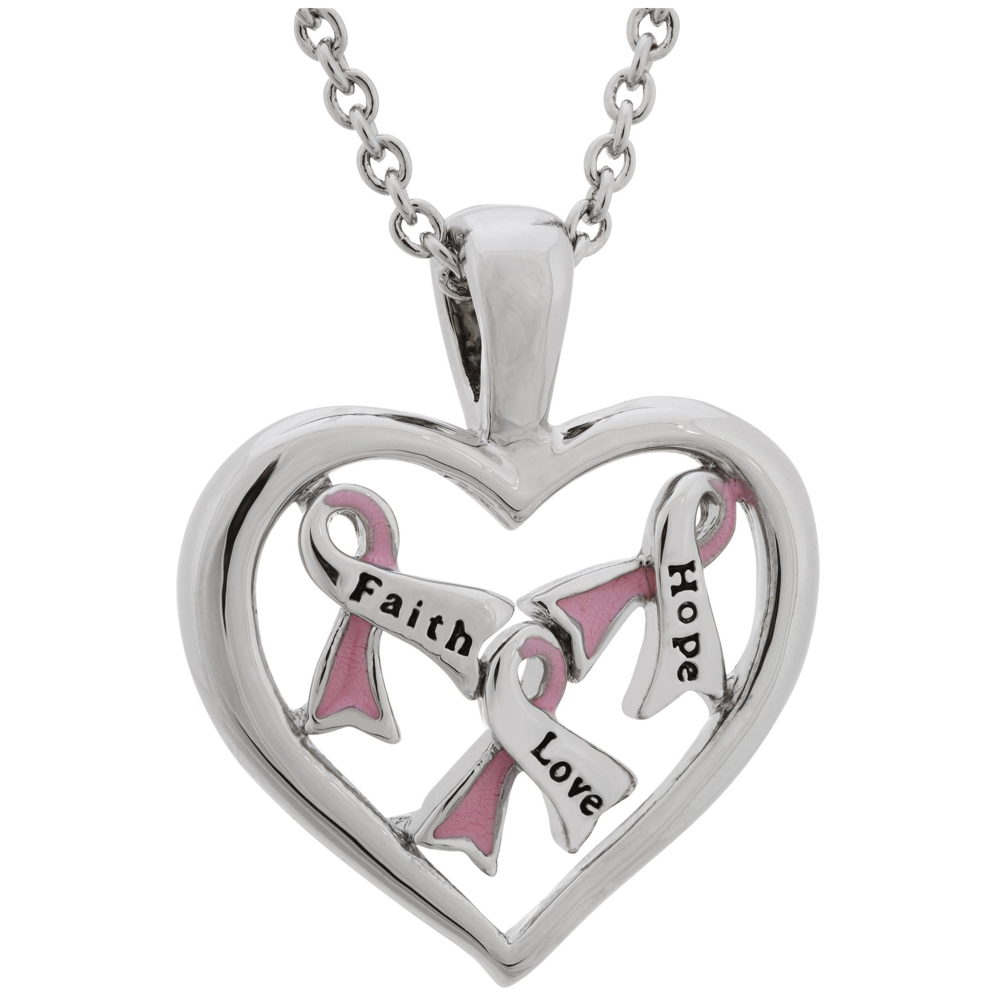 Full Heart Pink Ribbon Necklace - Single