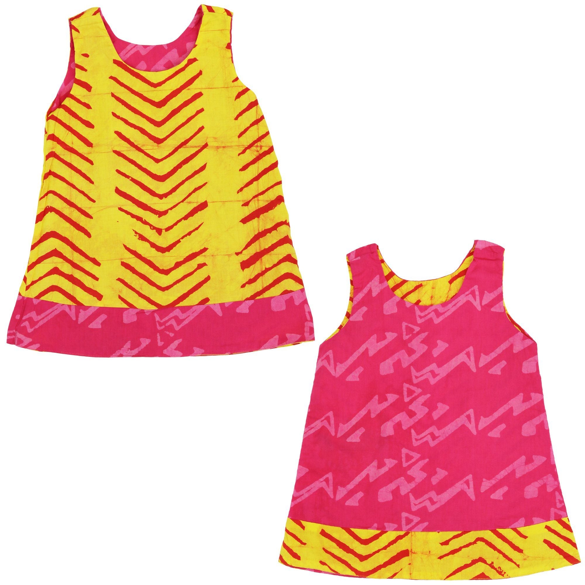 Ghana Batik Girls' Reversible Dress - Hot Pink Zig Zag - 18 Months