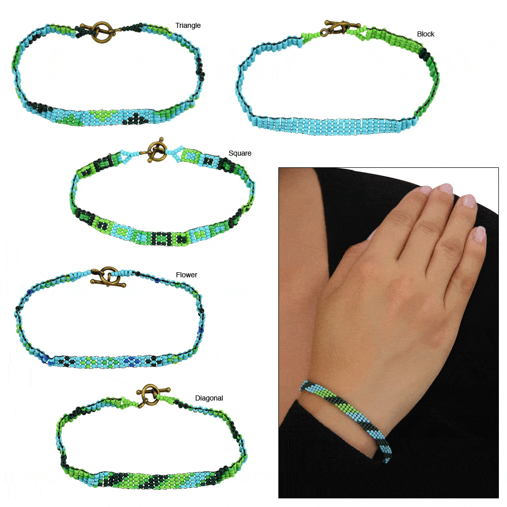 Haitian Bead Weaver Blue Hues Bracelet - Color Black