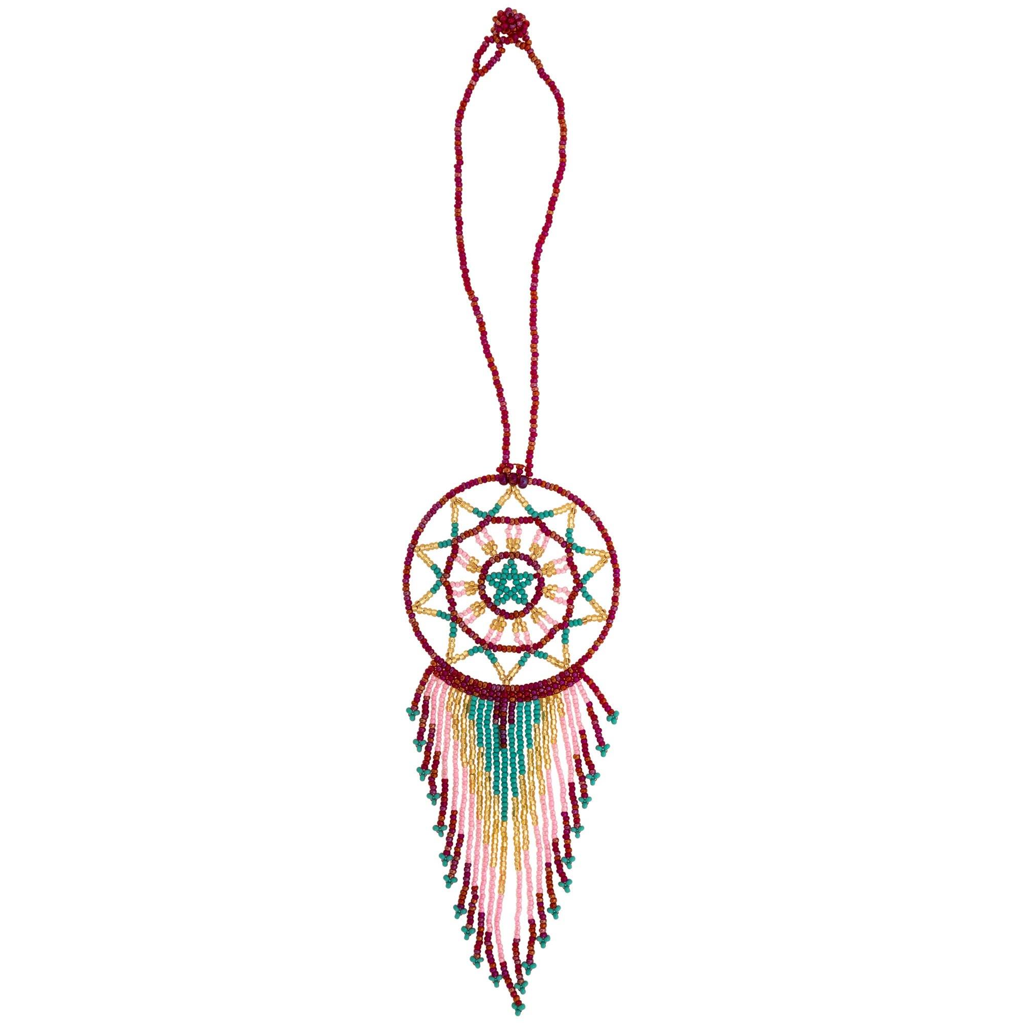 Hand-Beaded Dream Catcher Car Charm - Turquoise