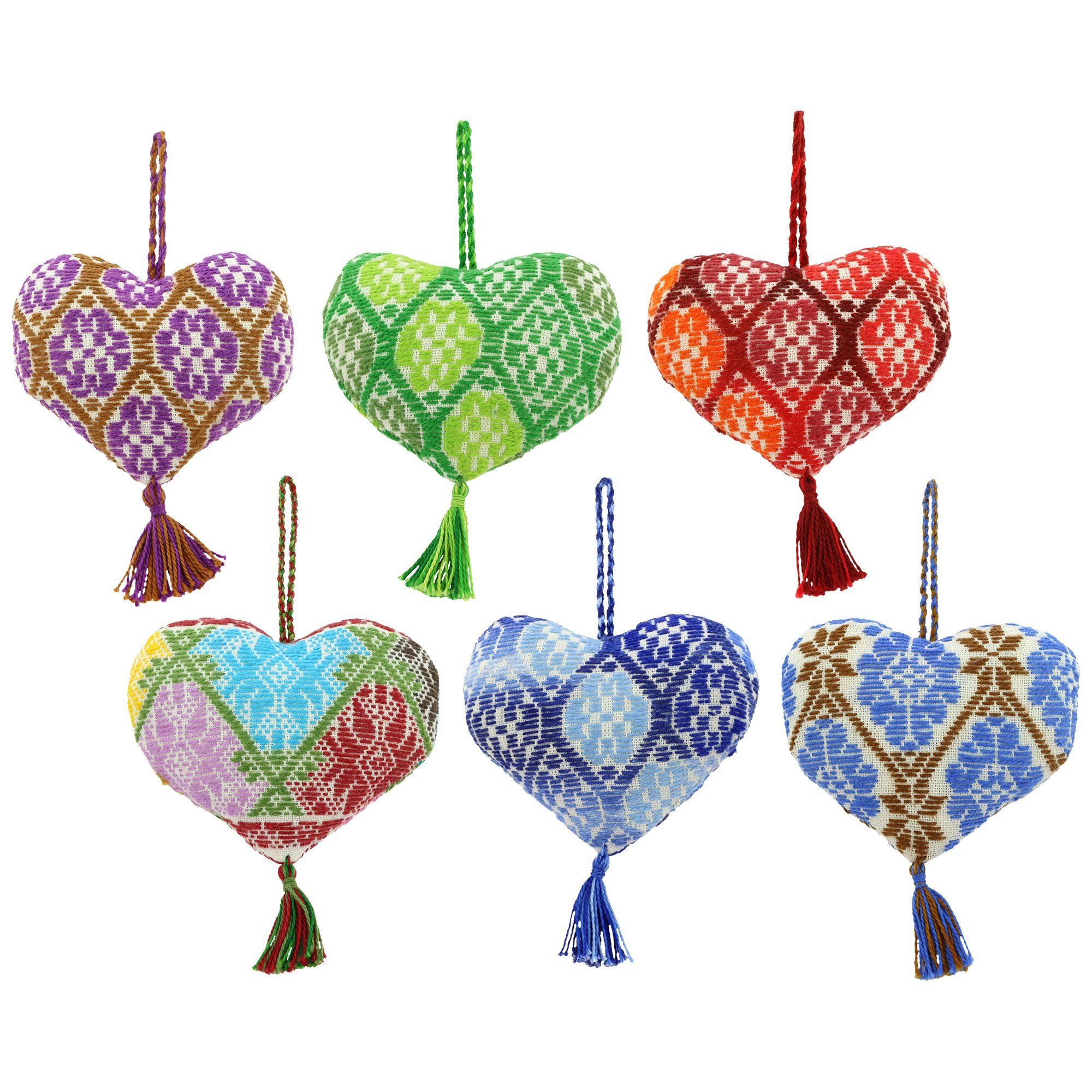 Hand-Embroidered Heart Ornament - Blue/Brown - Single