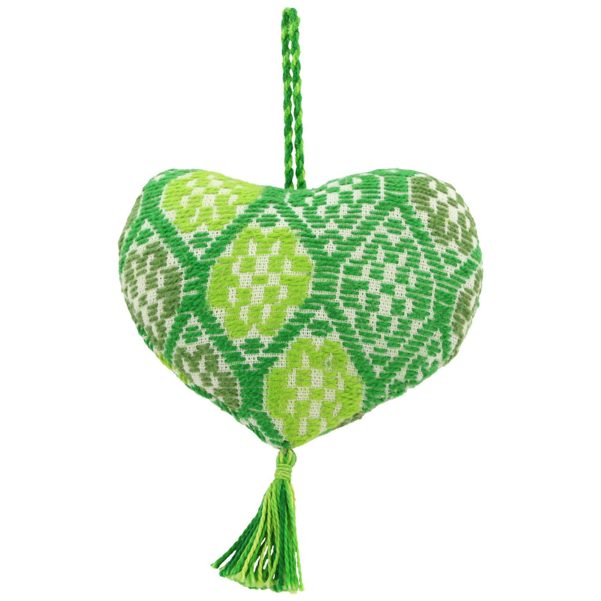 Hand-Embroidered Heart Ornament - Green - Single