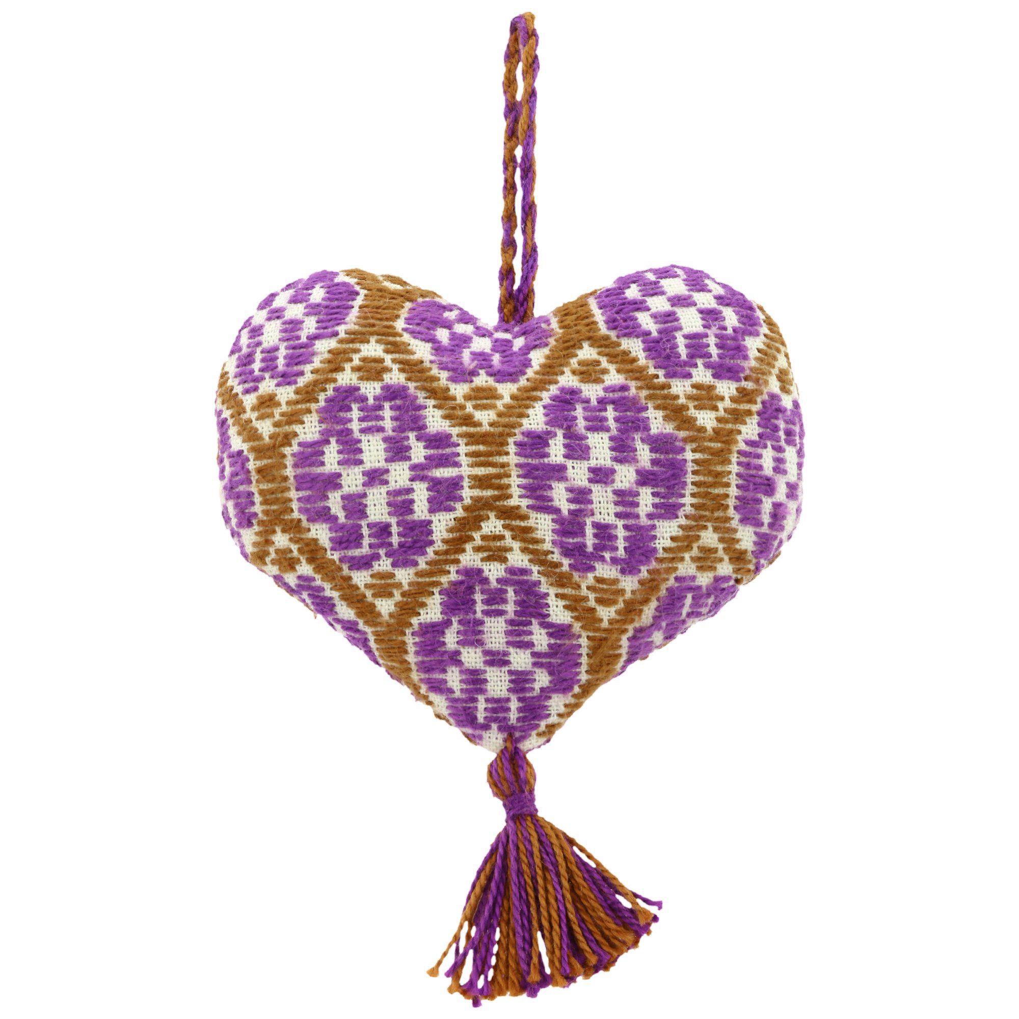 Hand-Embroidered Heart Ornament - Purple - Single