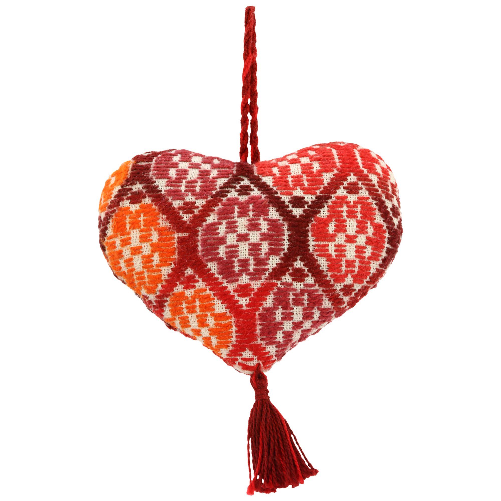 Hand-Embroidered Heart Ornament - Red - Single