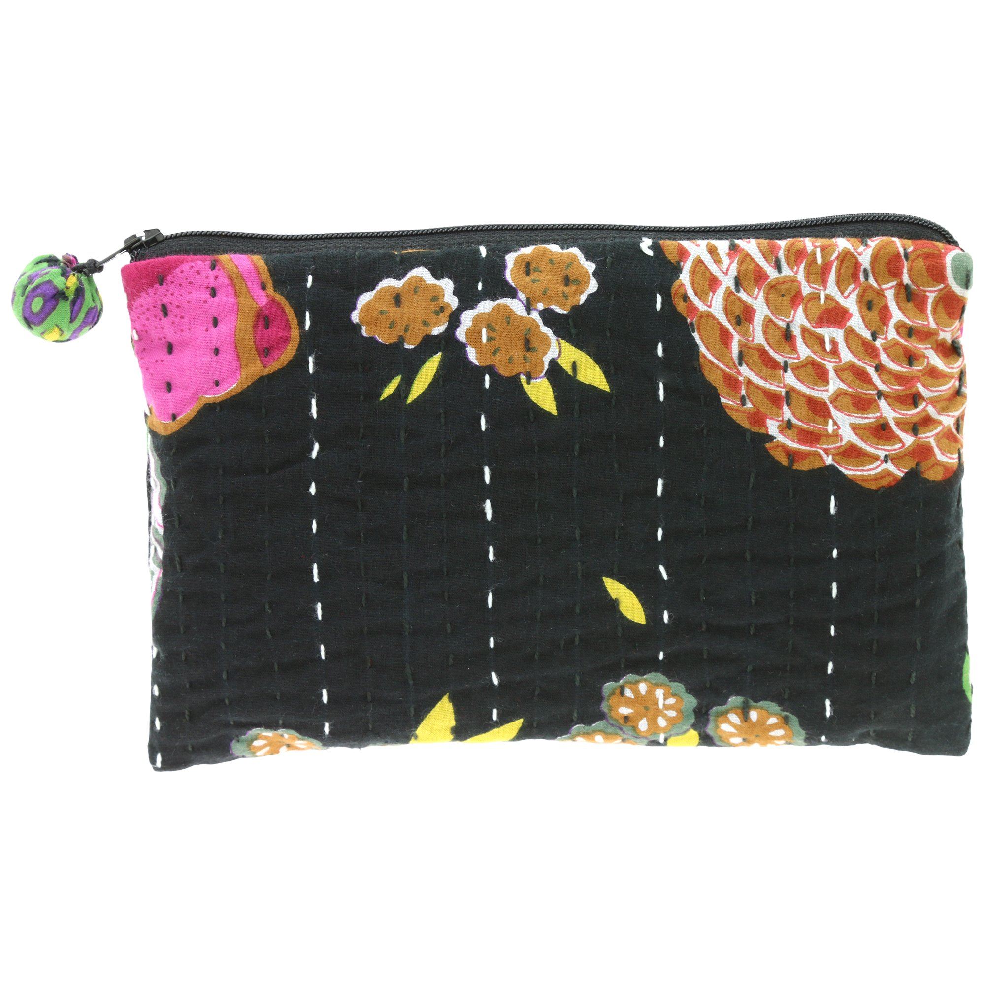 Hand-Stitched Kantha Cosmetic Bag - Black