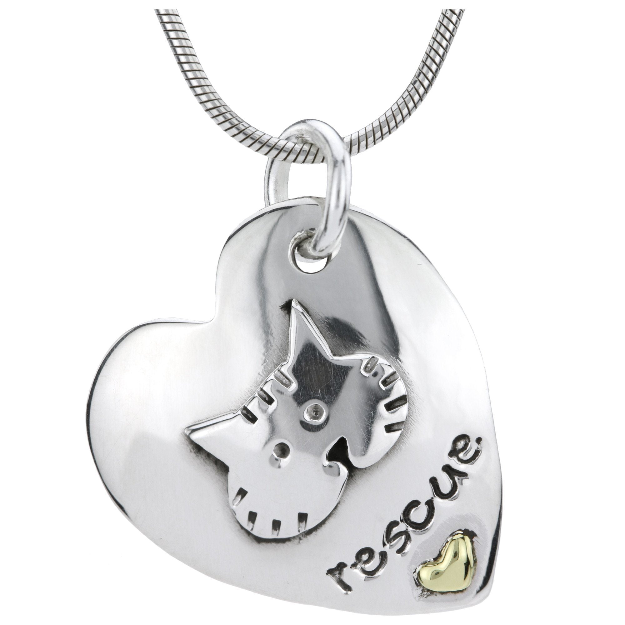 I Love My Rescue Cat Sterling Necklace - With Diamond Cut Chain