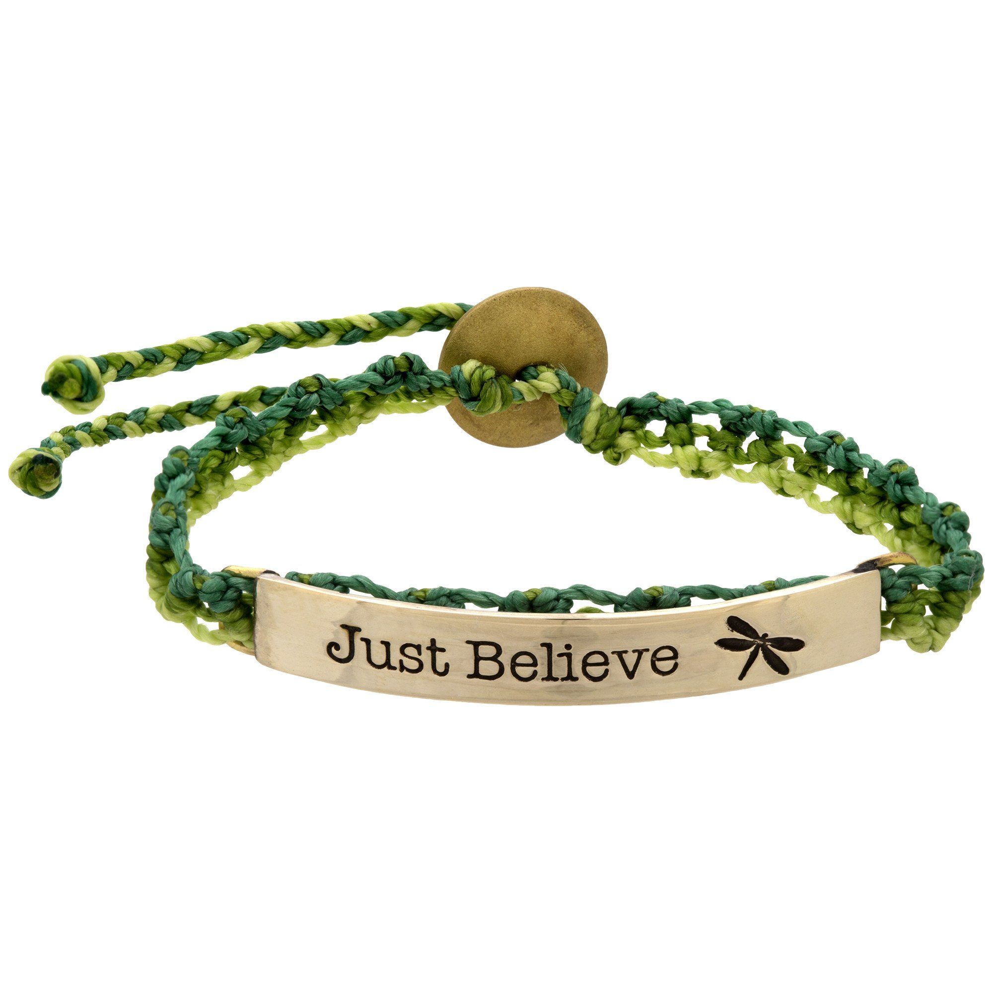 Just Believe Dragonfly Woven Bracelet - Green