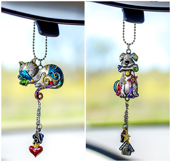 Kitty & Dog Car Charm , Cat Charm , Dog Charm - Painted Paws