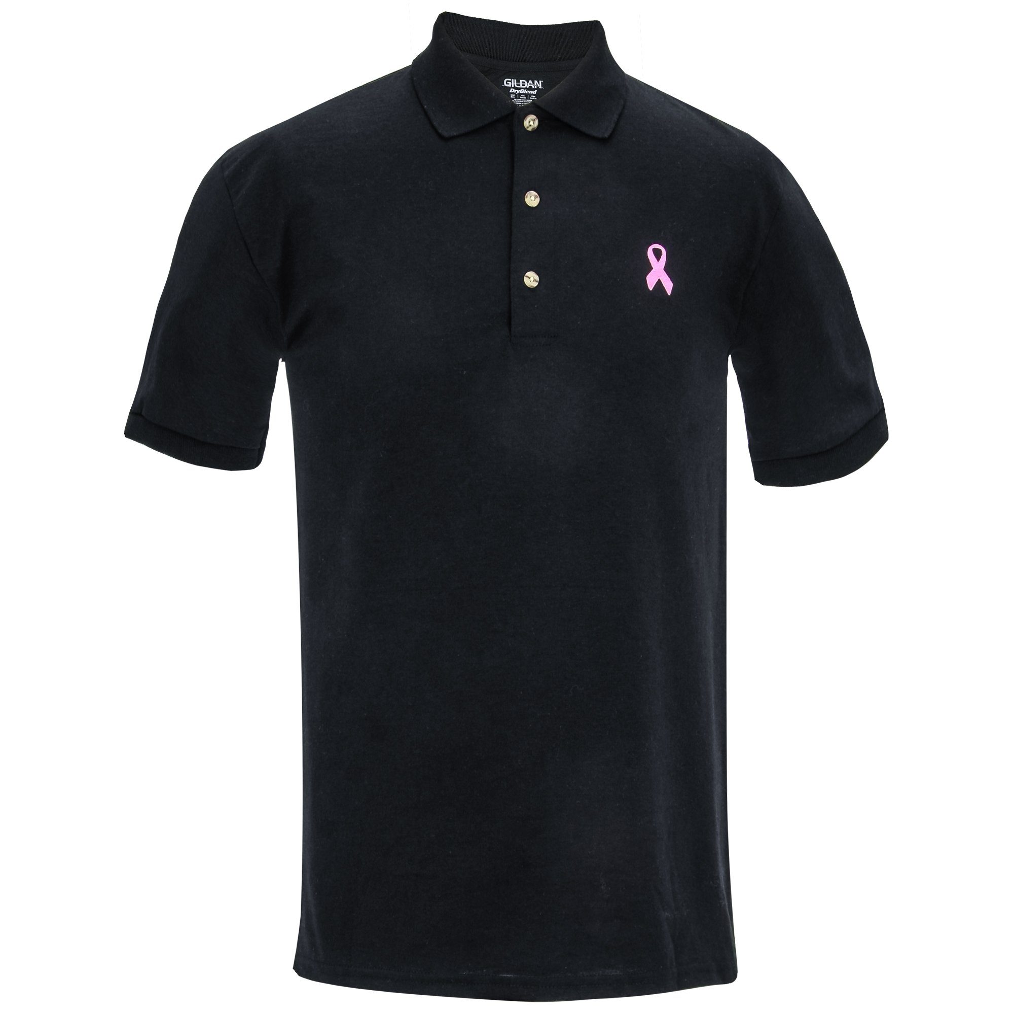 Pink Ribbon Mens Polo Shirt , Breast Cancer Awareness Shirts - Black - S