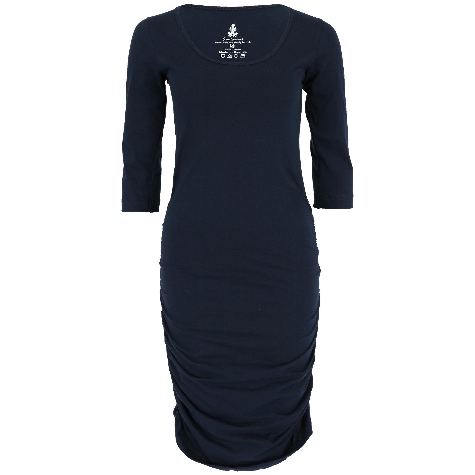 Organic Shirred Tunic Dress - Navy - L