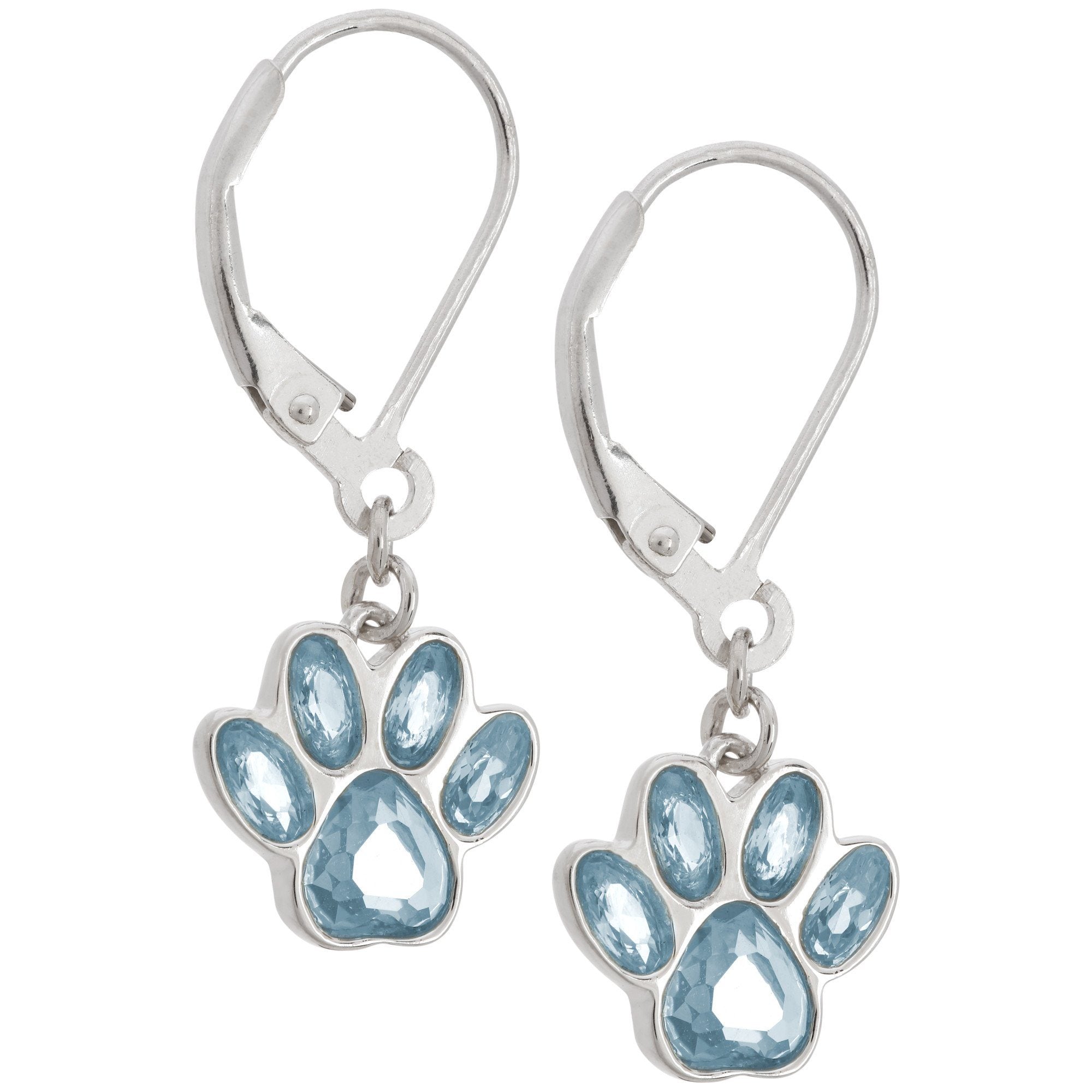 Paw Print Birthstone Dangling Sterling Earrings - March - 2 Pairs