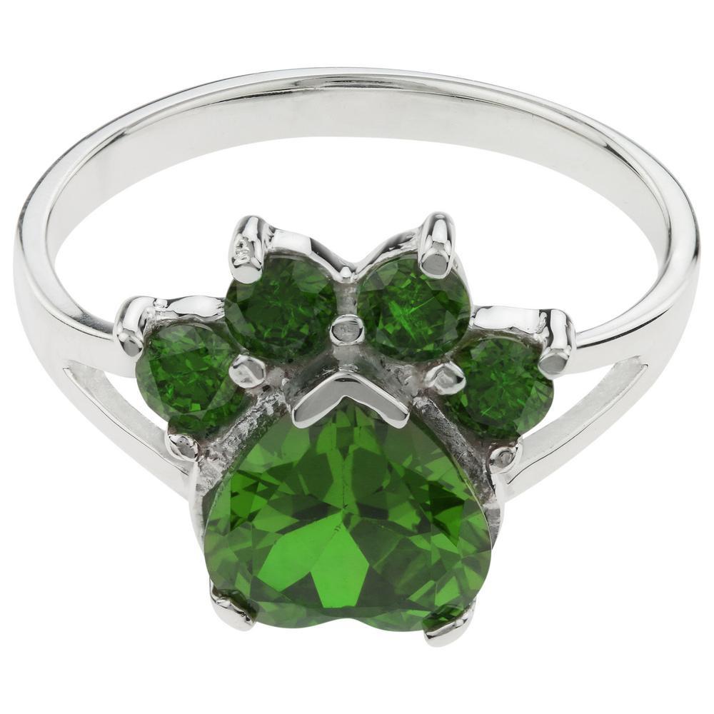 Paw Print Birthstone Sterling Ring - May - 8