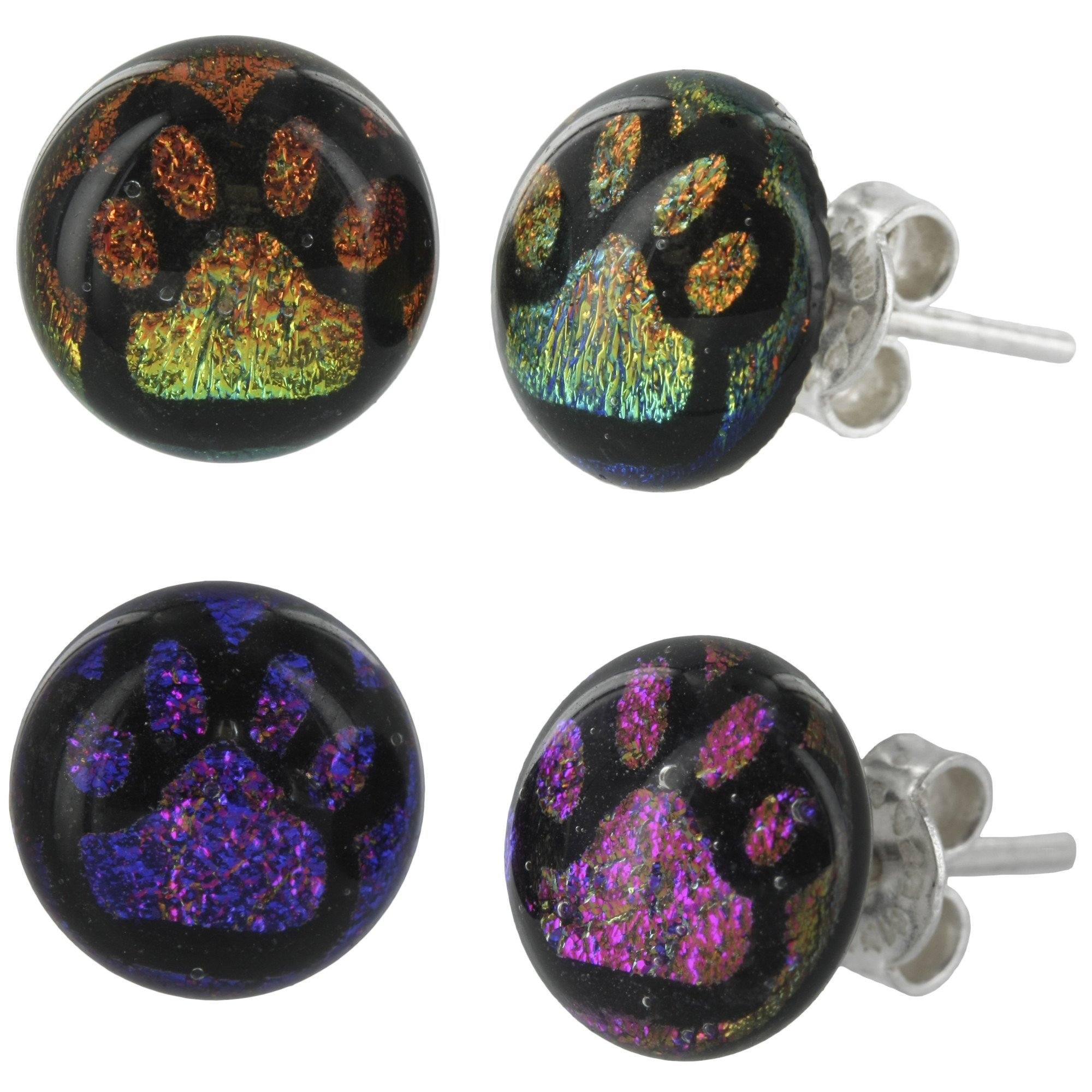 Paw Print Dichroic Glass Earrings - Multicolor