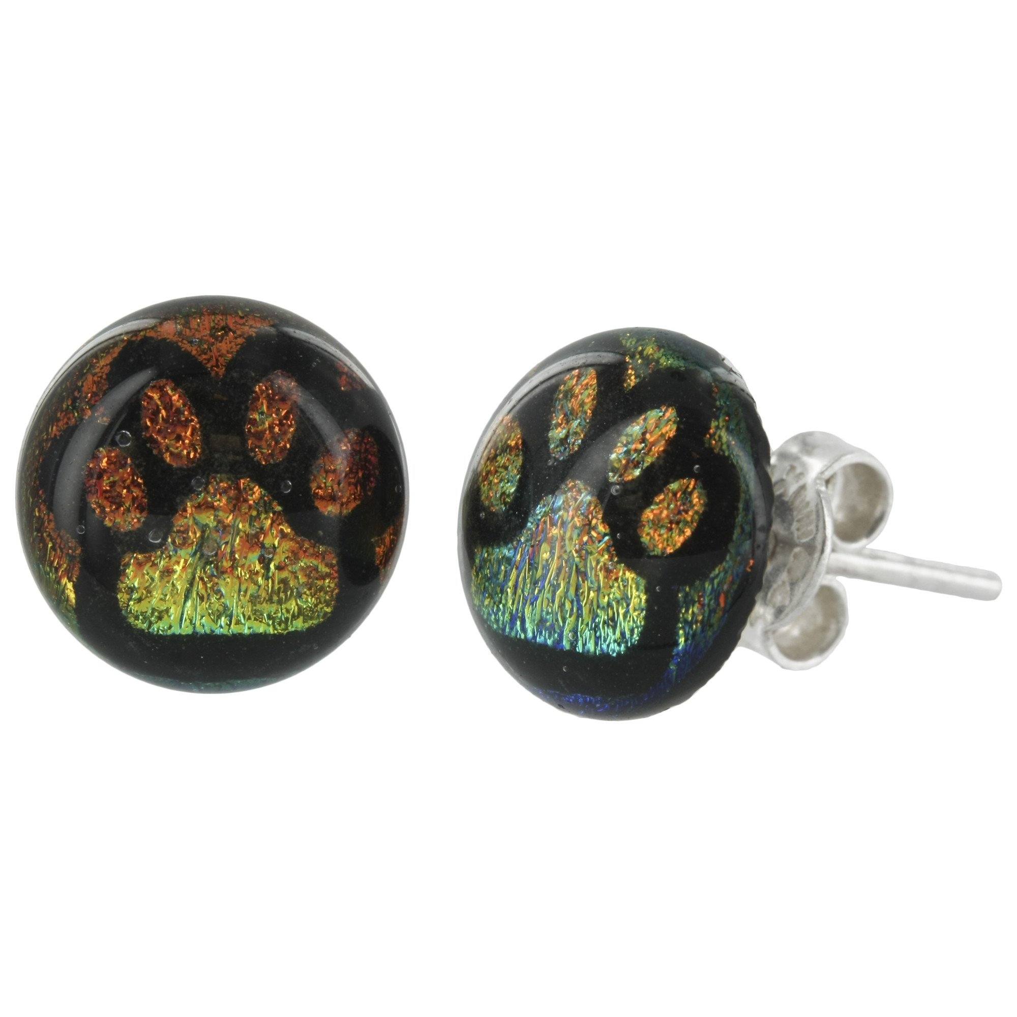 Paw Print Dichroic Glass Earrings - Multicolor