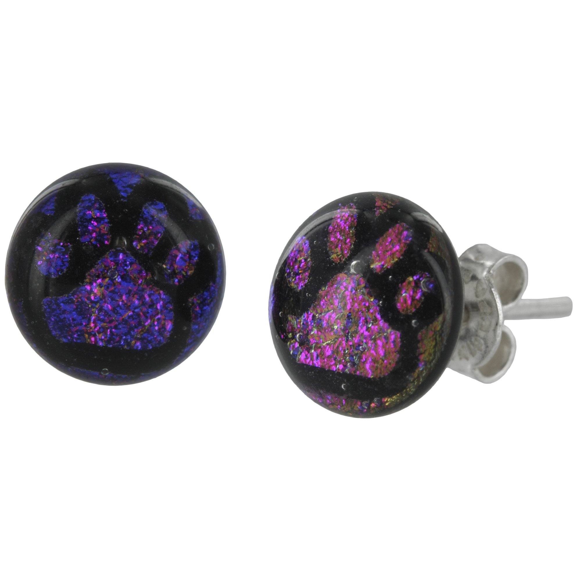Paw Print Dichroic Glass Earrings - Purple