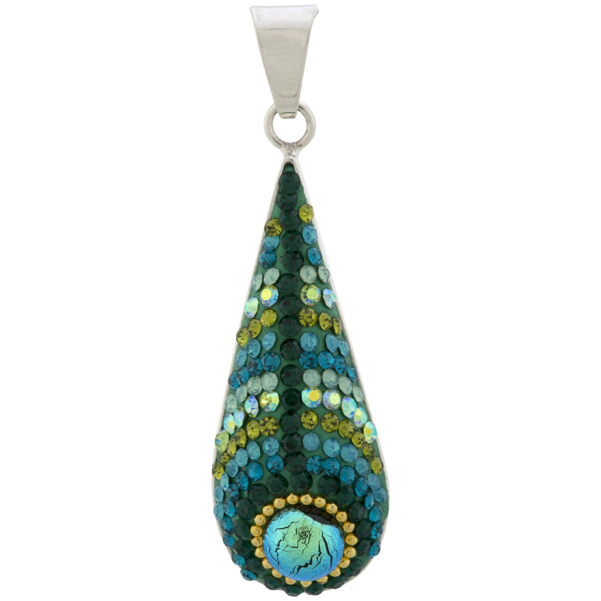 Peacock Mosaic & Sterling Necklace - With Sterling Cable Chain