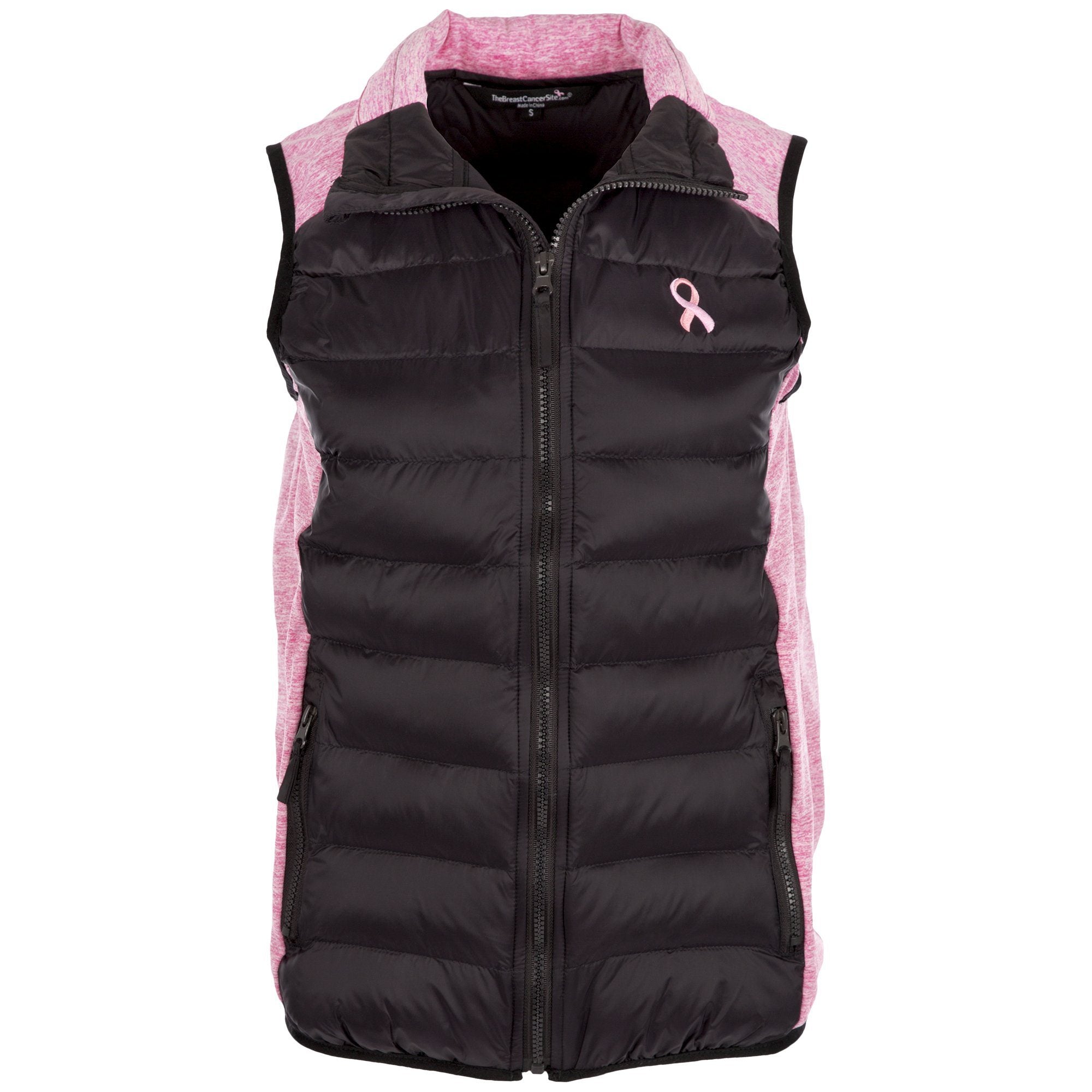 Pink Ribbon Womens Quilted Vest , Breast Cancer Awareness Vest - 2X