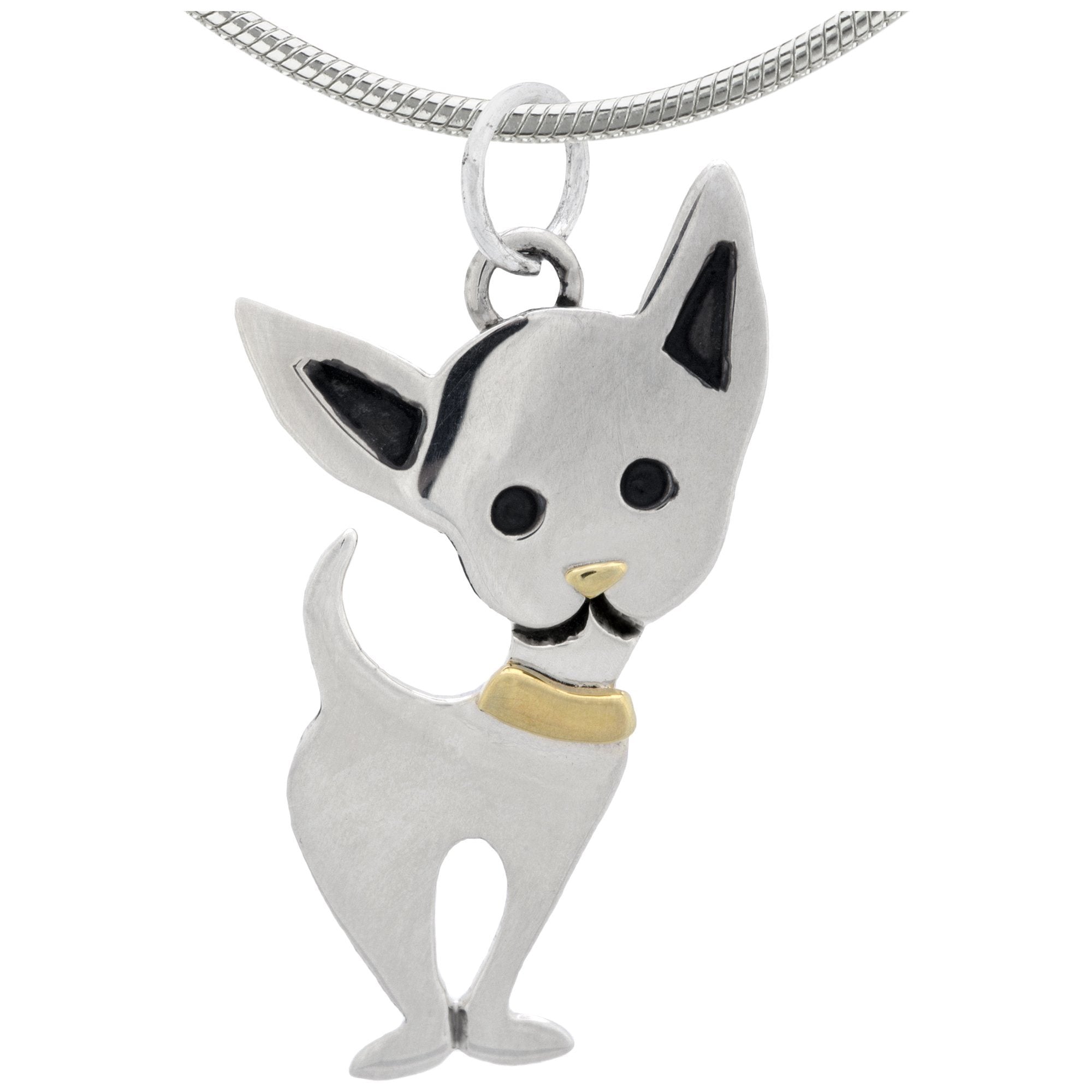 Darling Dog Mixed Metal Necklace - Chihuahua - With Sterling Cable Chain