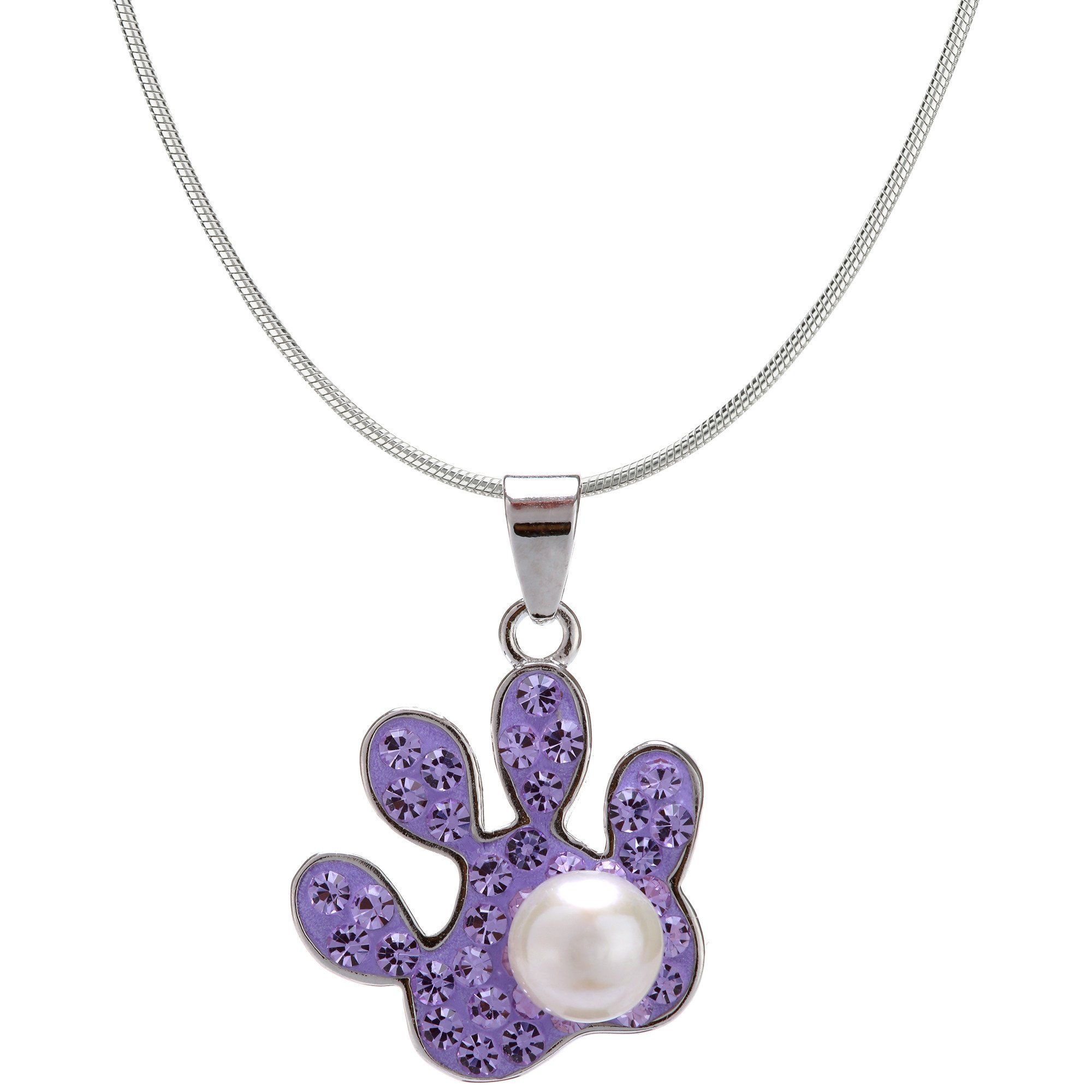 Purple Paw & Pearl Sterling Necklace - With Diamond Cut Chain