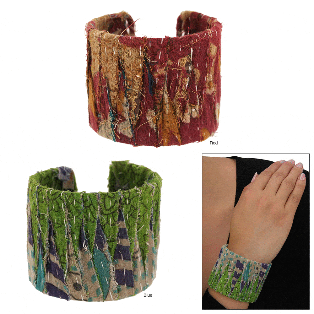 Recycled Kantha Cuff - Blue