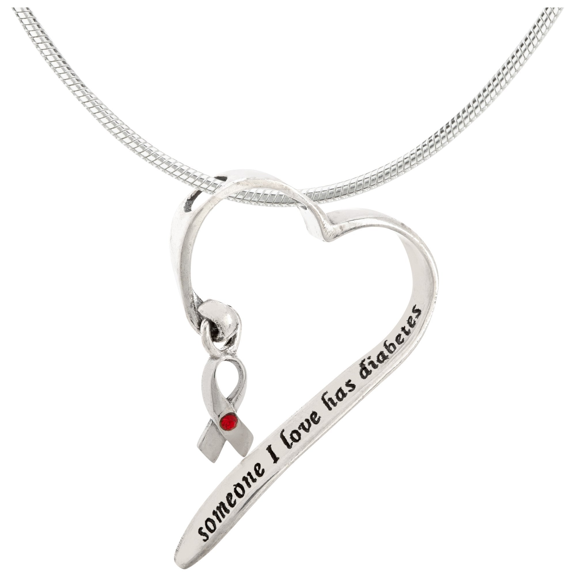 Someone I Love Has Diabetes Sterling Heart Necklace - With Diamond Cut Chain