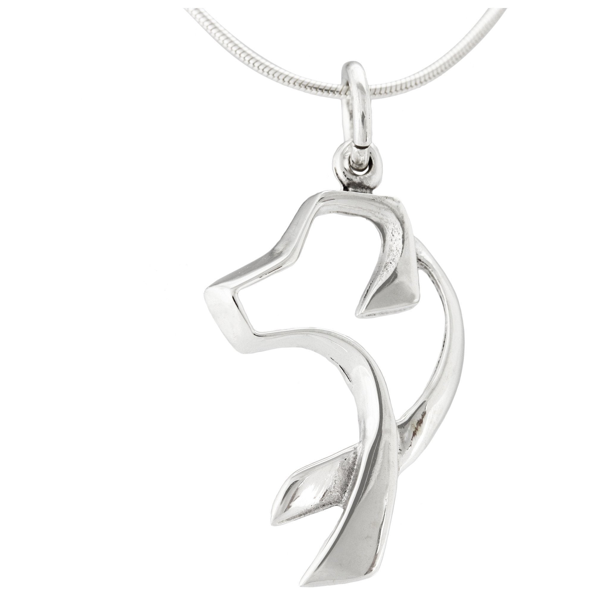 Sterling Dog Silhouette Necklace - With Diamond Cut Chain