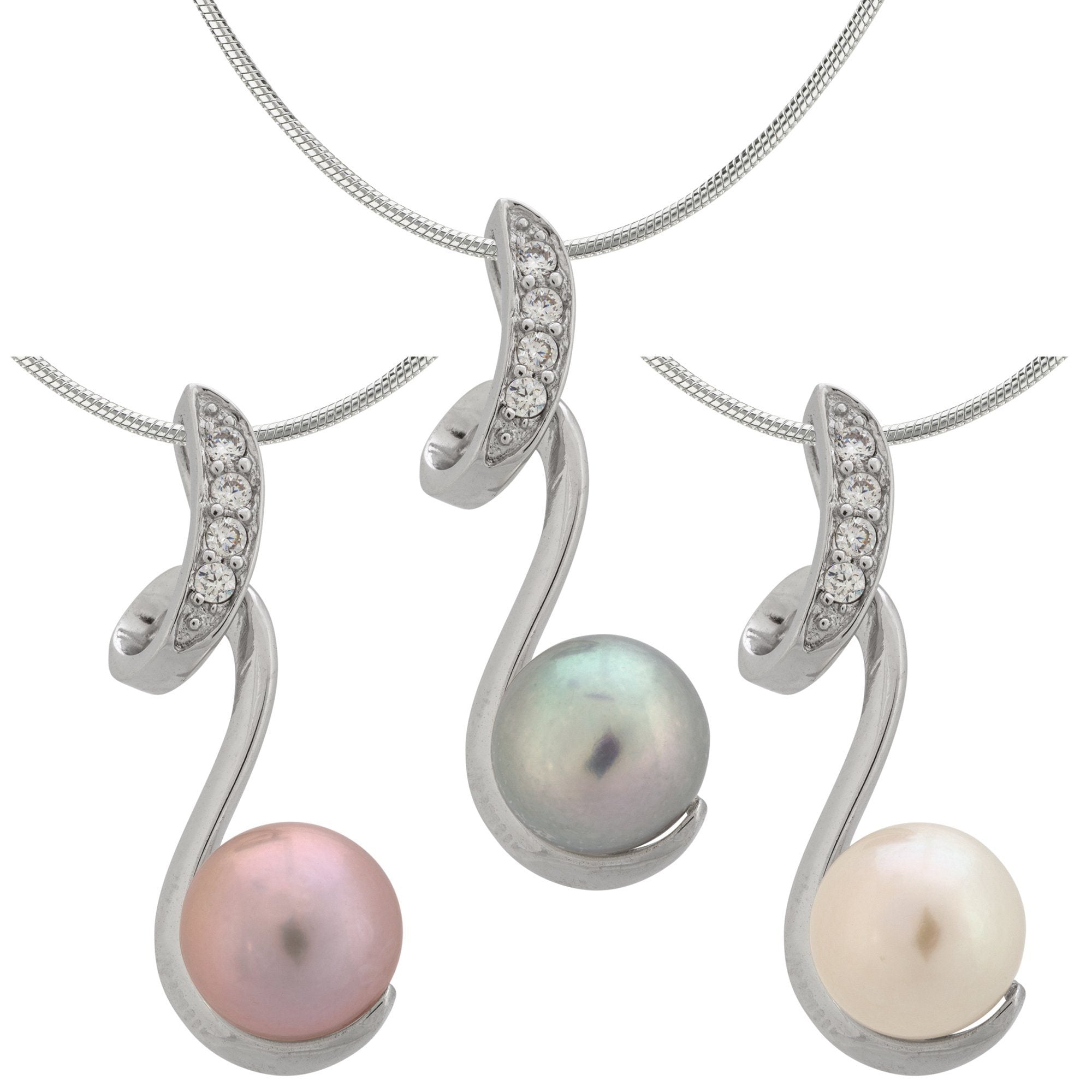 Sterling Swirl Pearl Necklace - Pink - With Snake Chain