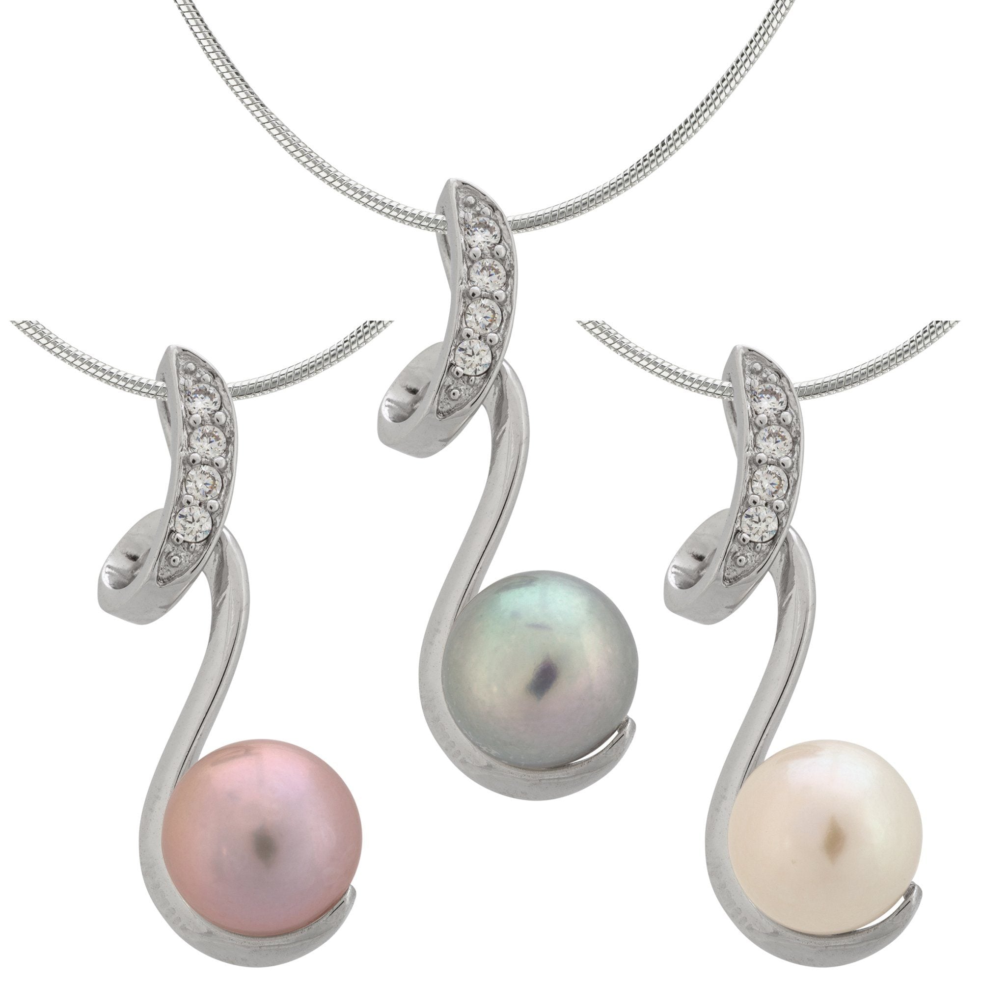 Sterling Swirl Pearl Necklace - Pink - Pendant Only