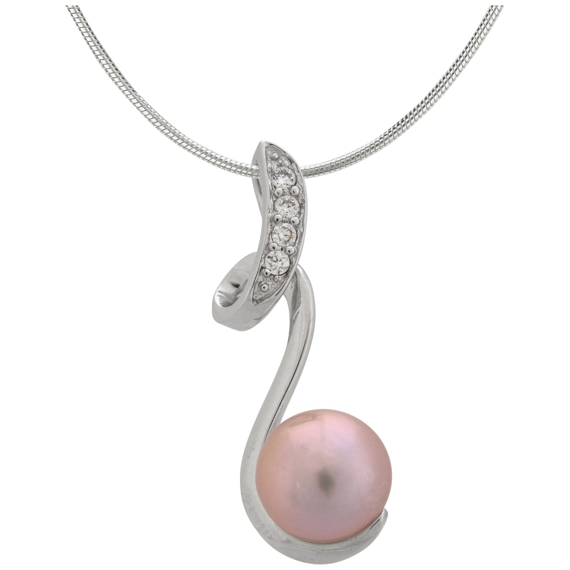 Sterling Swirl Pearl Necklace - Pink - With Sterling Cable Chain