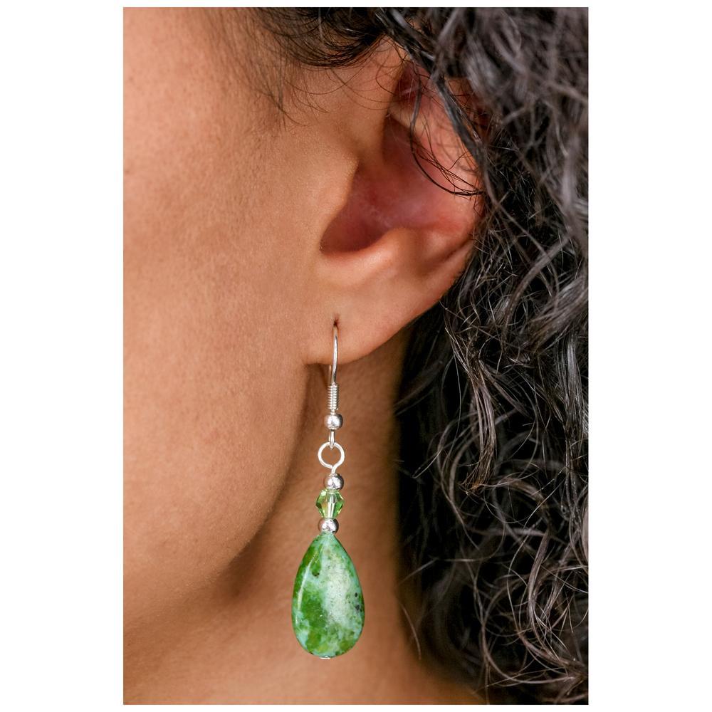 Stone Teardrop Earrings - Green Jasper