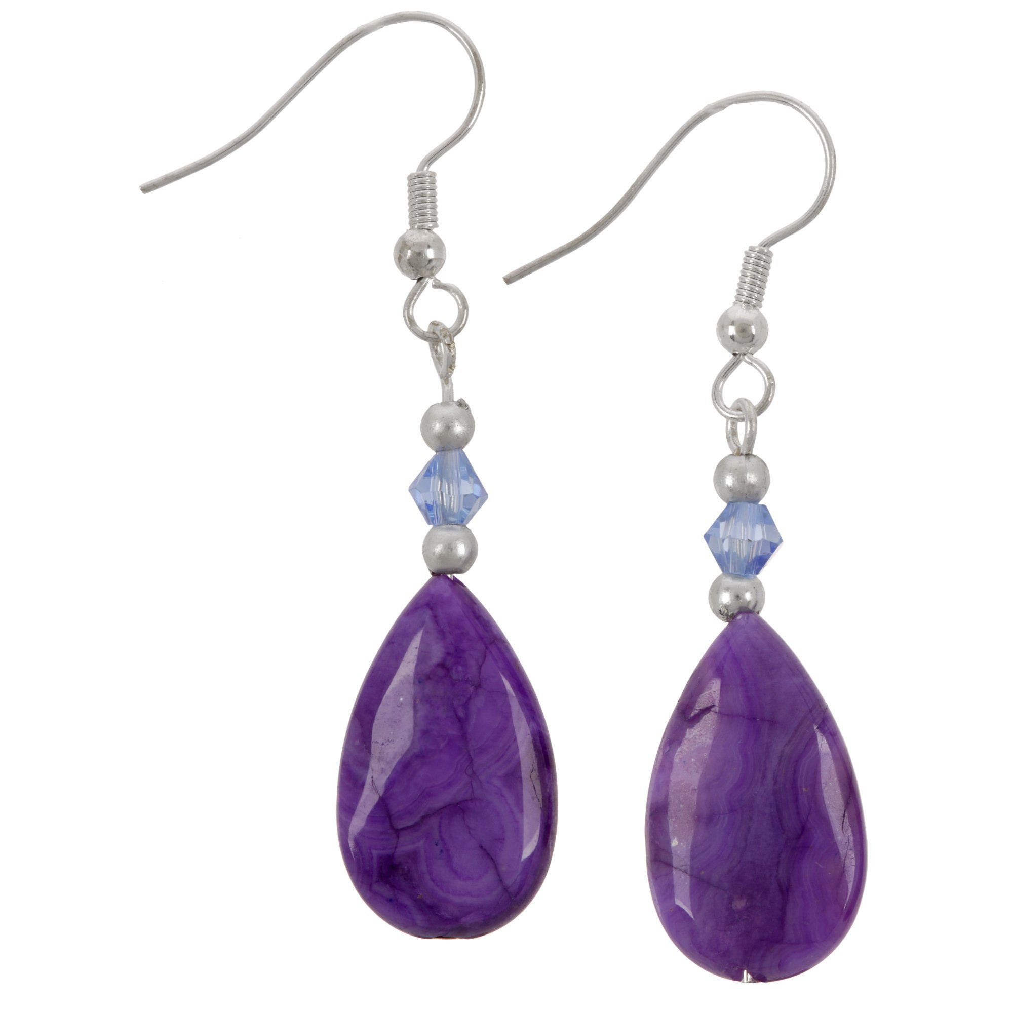 Stone Teardrop Earrings - Purple Crazy Lace Agate