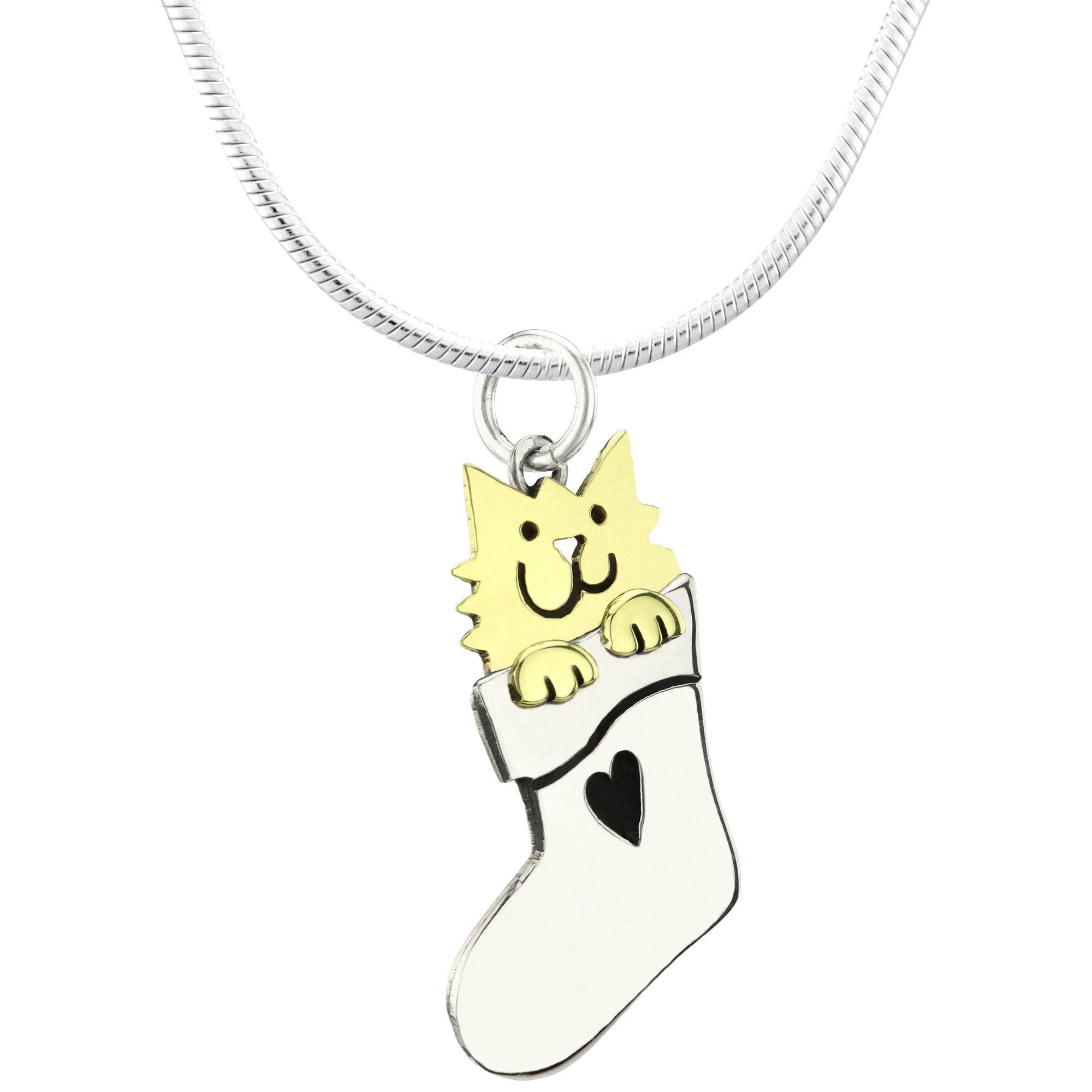 Sweet Stocking Kitty Sterling Necklace - With Diamond Cut Chain