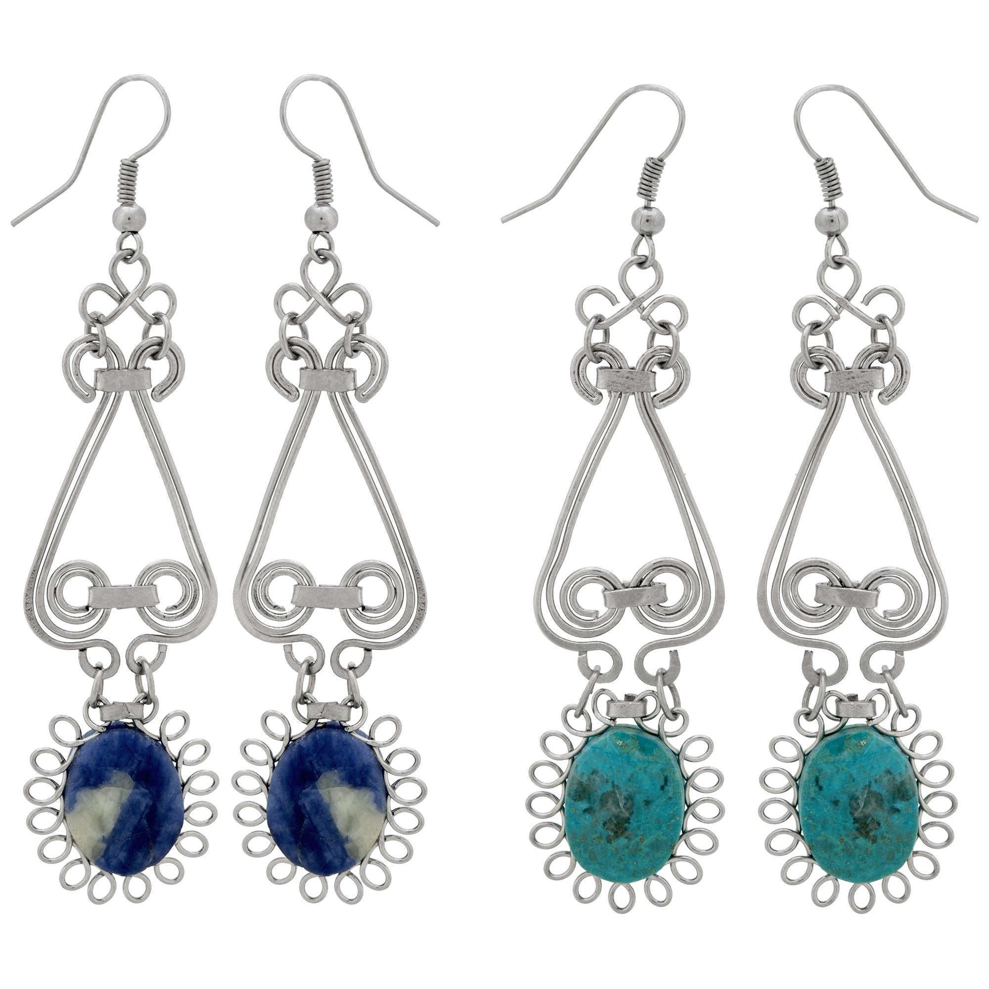 Swirls & Sunburst Stone Earrings - Chrysocolla