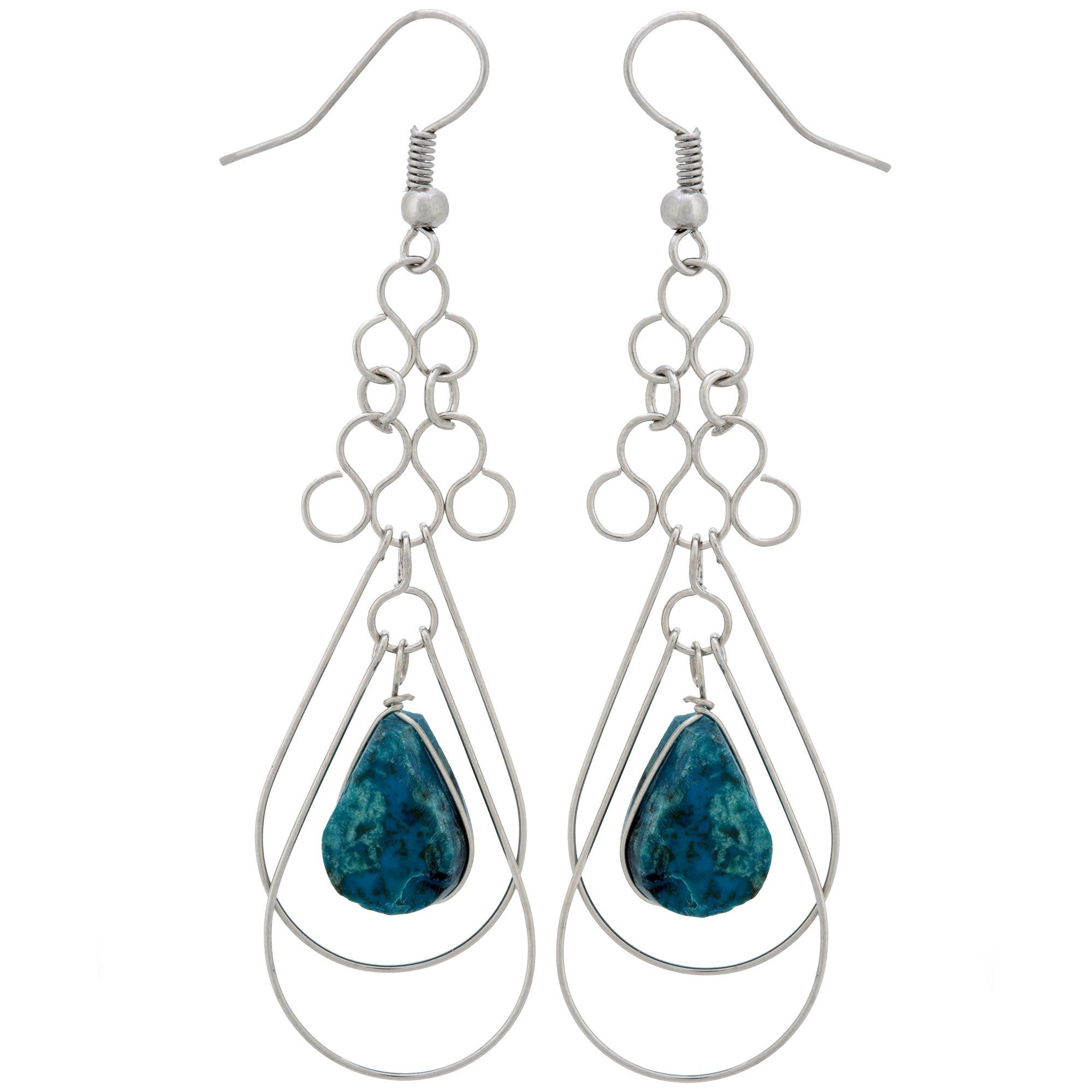 Teardrop Loops Stone Earrings - Chrysocolla