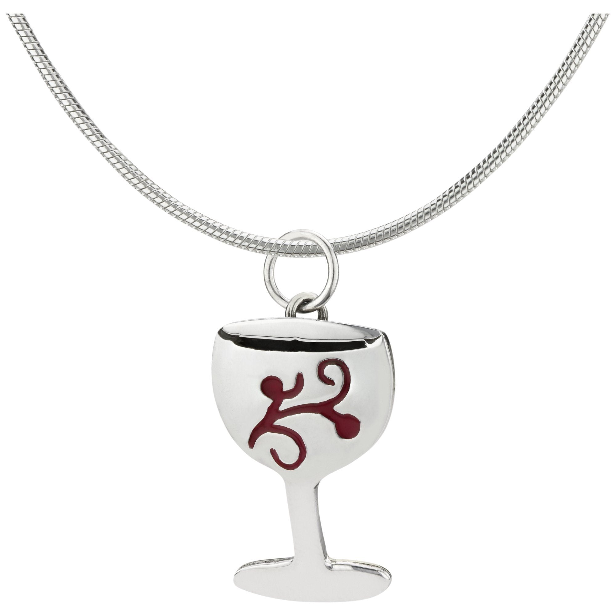 Wine Glass Sterling Necklace - Red - With Diamond Cut Chain