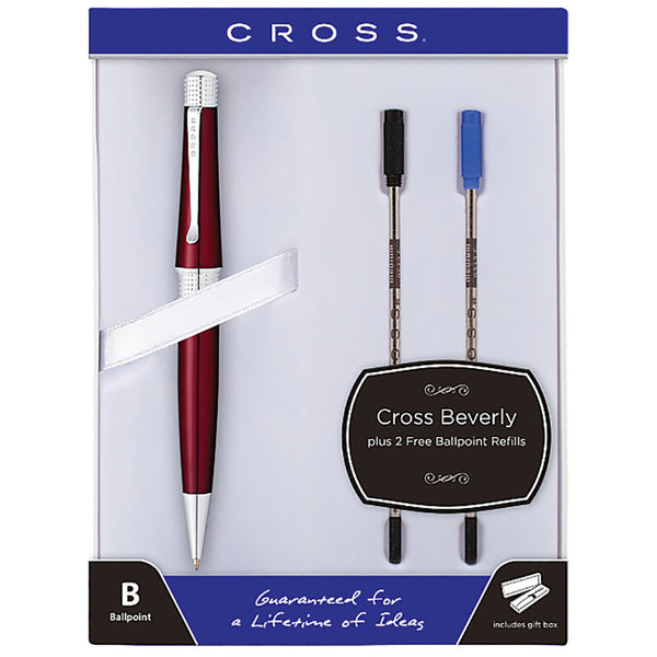 Cross Beverly Red Ballpoint Pen With Extra Refills Gift Set