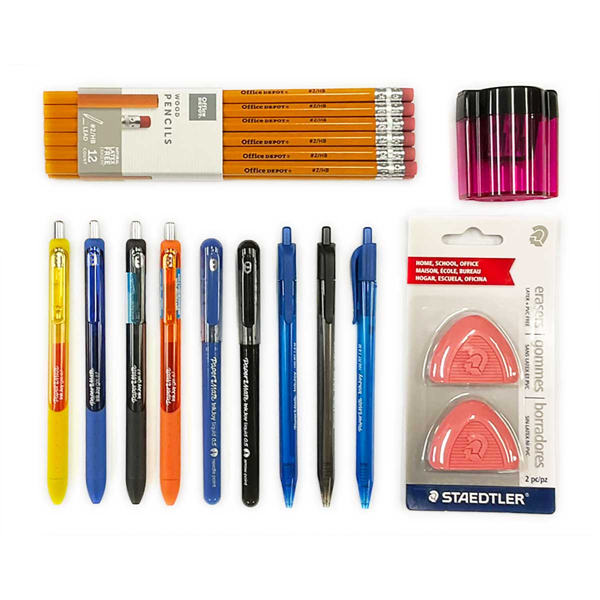Back To School Supplies Bundle, Pencils, Pens, Erasers, And Sharpener