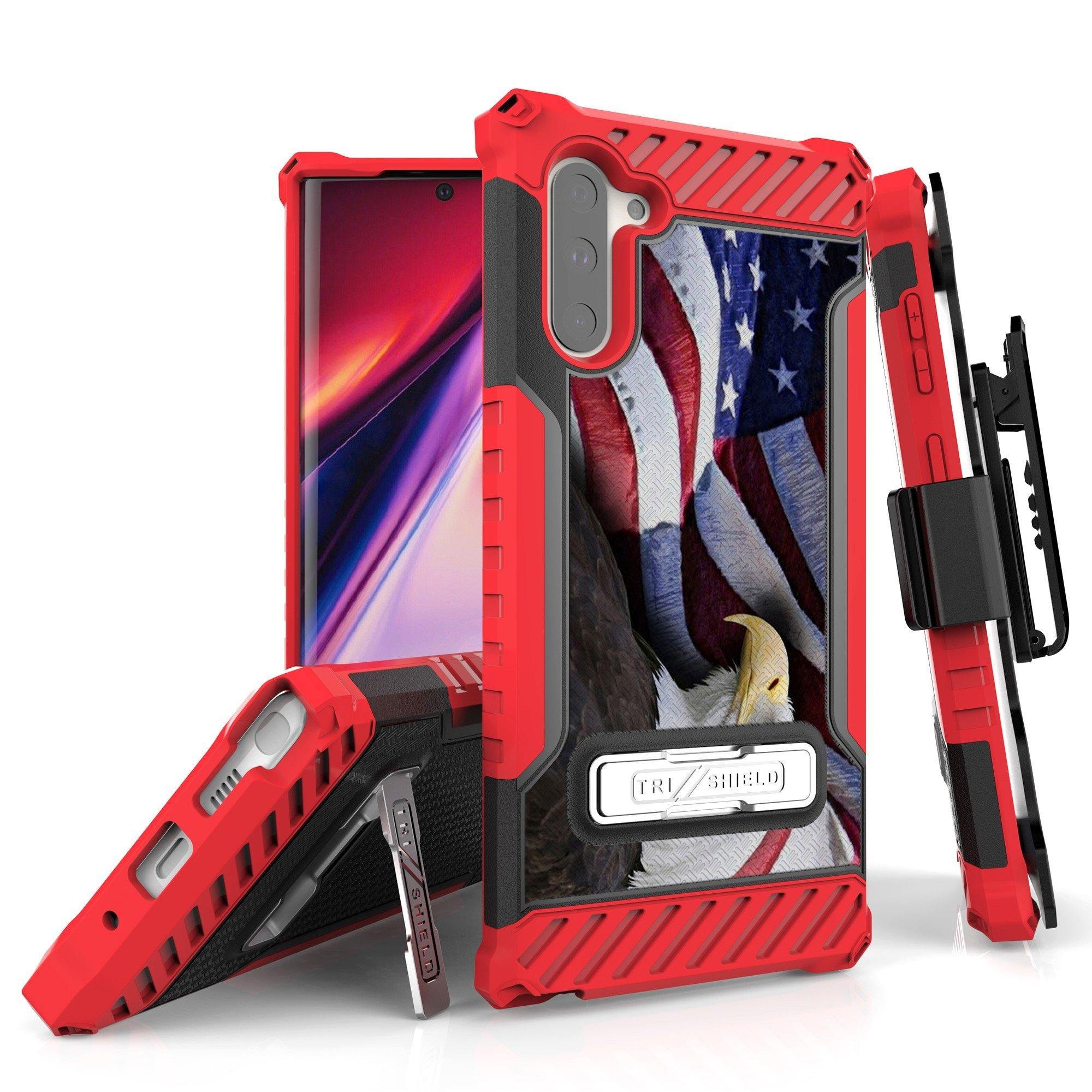 Tri Shield Rugged Cover + Holster Designed For Samsung Galaxy Note 10 Case Black/Red TPU - My BC Case