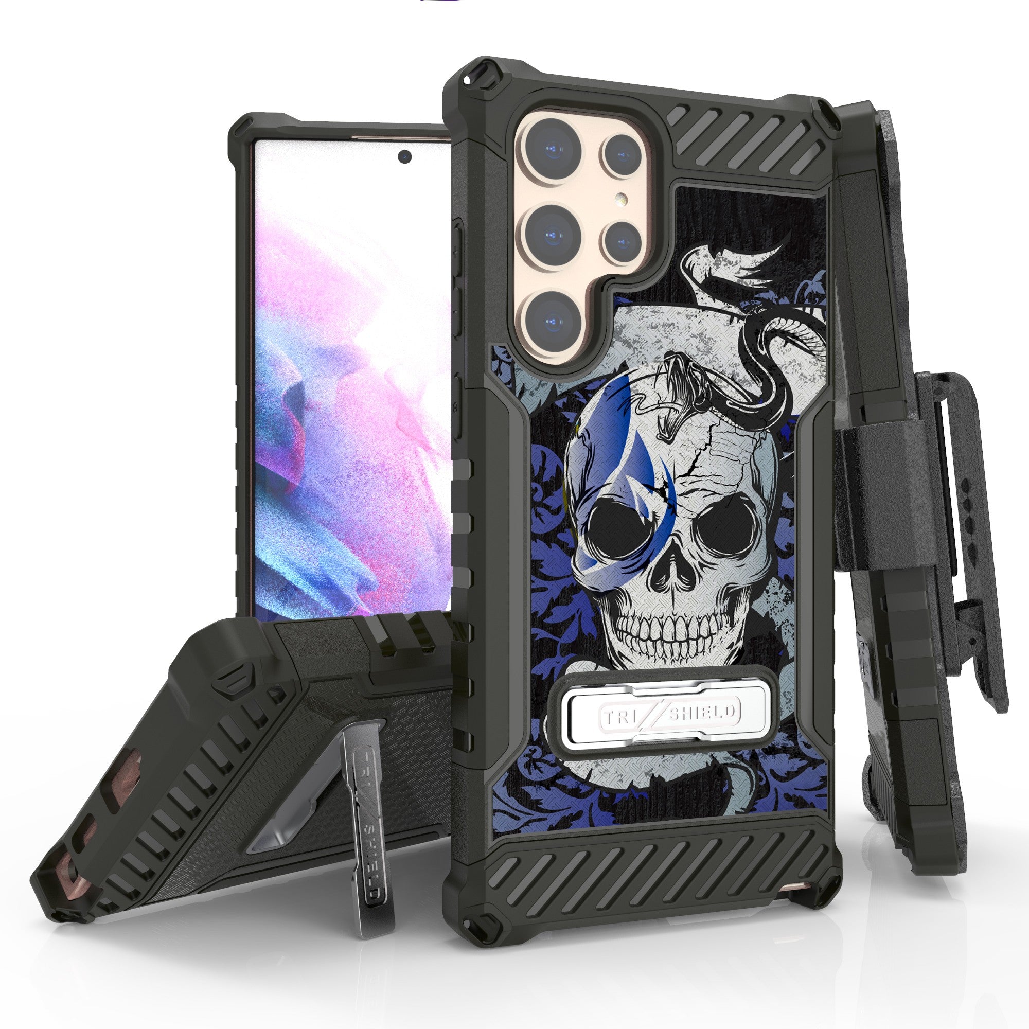 Tri Shield Rugged Cover + Holster Designed For Samsung Galaxy S22 Ultra Case Black/Black