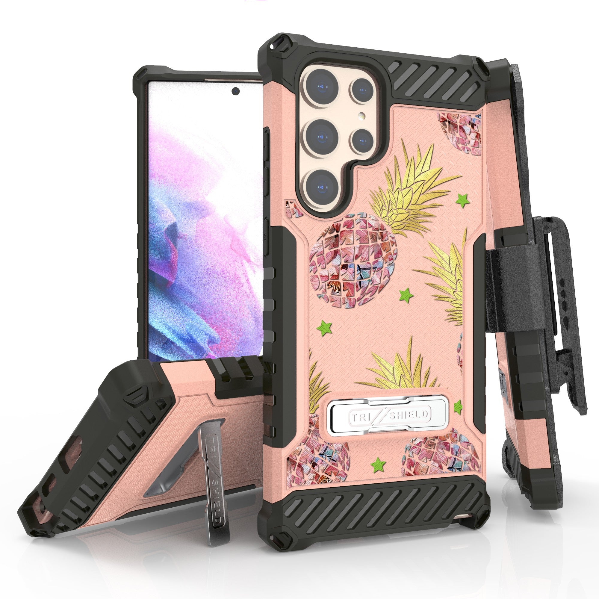 Tri Shield Rugged Cover + Holster Designed For Samsung Galaxy S22 Ultra Case Rose Gold/Black