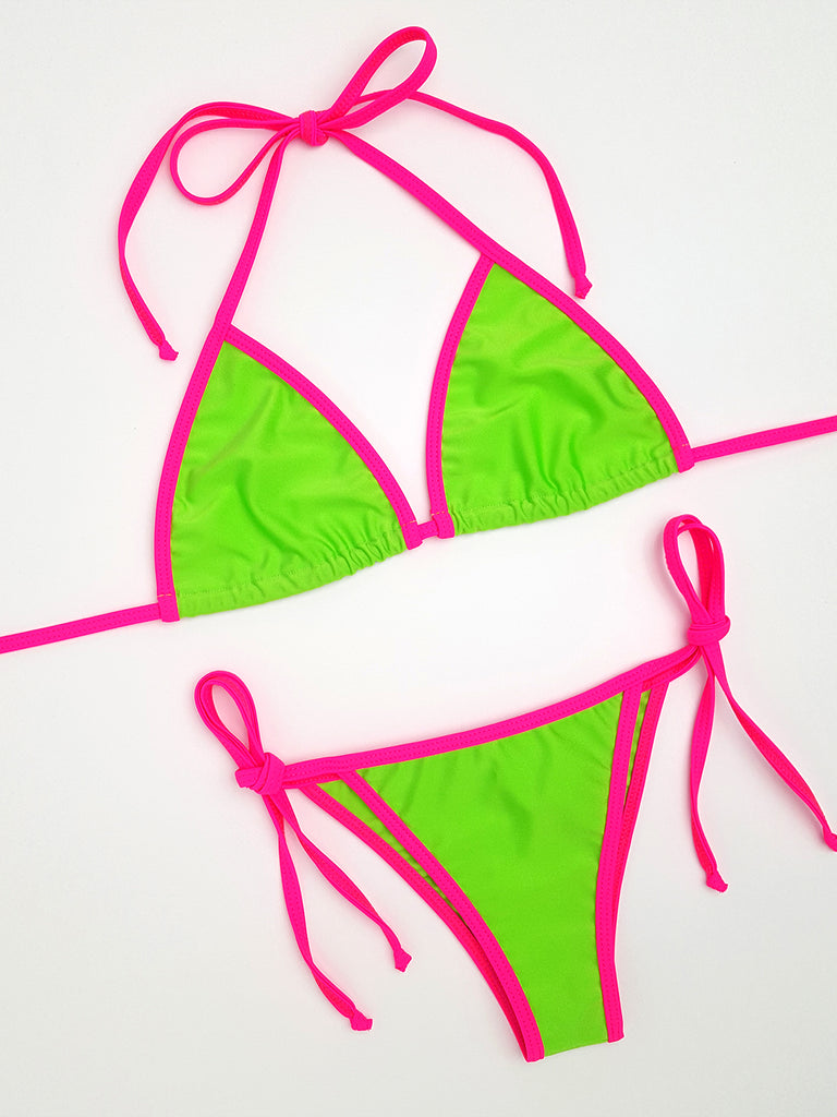 Neon Green With Pink Cheeky Bikini Hunni Bunni 