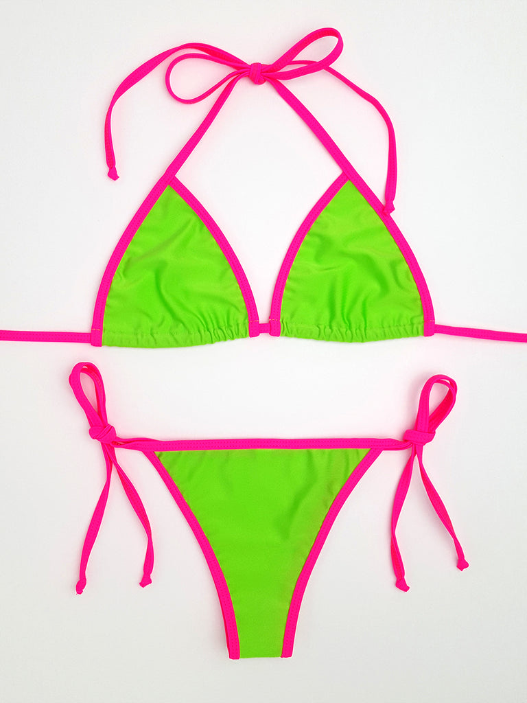 Neon Green with Pink Cheeky Bikini | Hunni Bunni