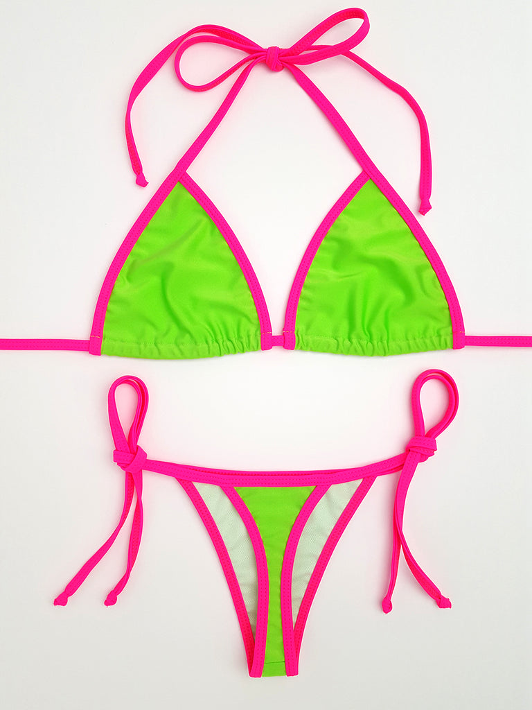 Neon Green with Pink Thong Bikini | Hunni Bunni