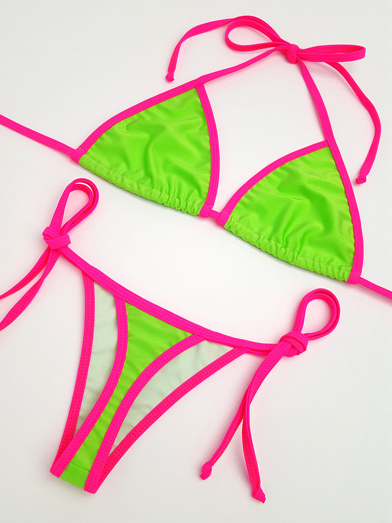 Neon Green with Pink Thong Bikini | Hunni Bunni