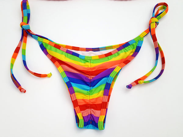Rainbow Stripes Micro Scrunch Bikini | Hunni Bunni