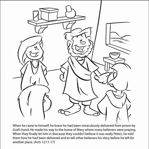 God frees Peter from jail Bible story coloring card by Memory Cross