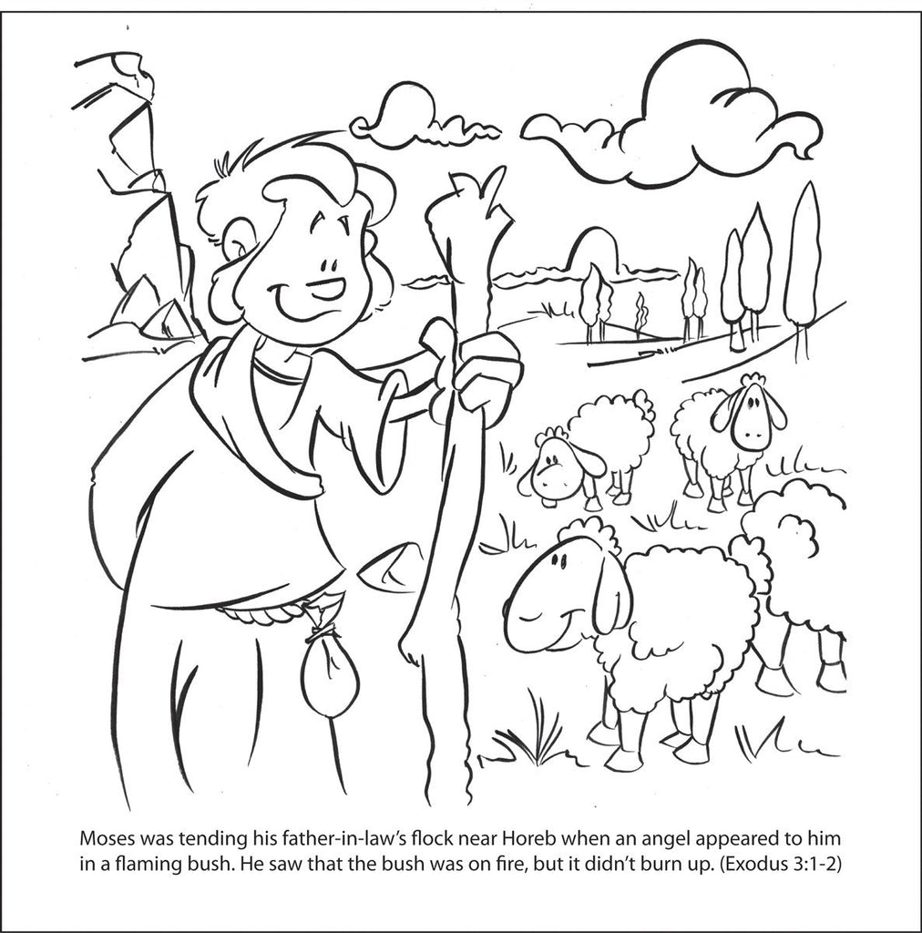 Moses and the burning Bush Coloring Card by Memory Cross